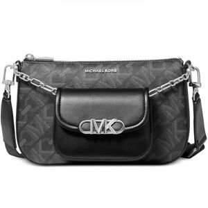 Michael Kors - Black Parker Empire Signature Logo Large 2 in 1 Cross Body Bag